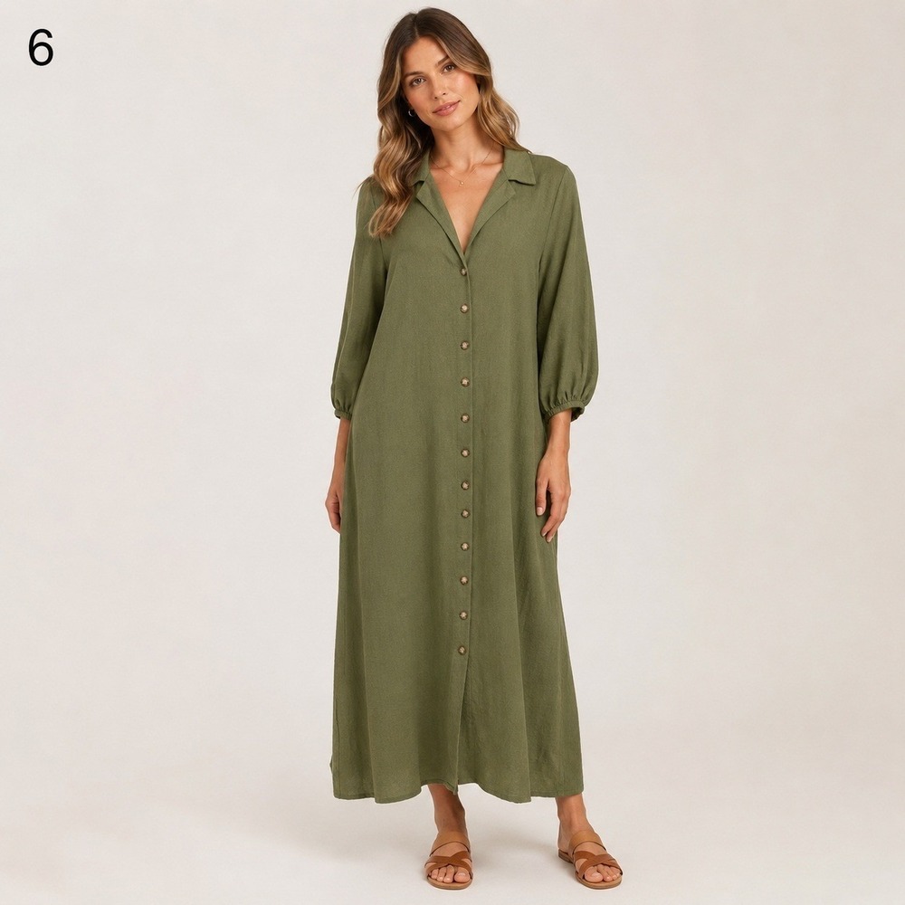 Asos Button Front Dress Womens 6 Olive Green Polyester Lined